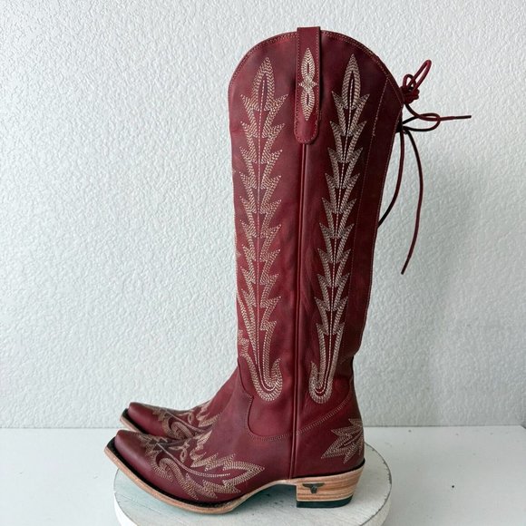 Lane LEXINGTON Knee High Womens Cowboy Boots Size 8 Red Leather Western Cowgirl - Picture 4 of 12